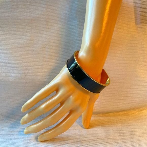 Vintage Monet Black Enamel and Gold Bangle Bracelet - Picture 2 of 6